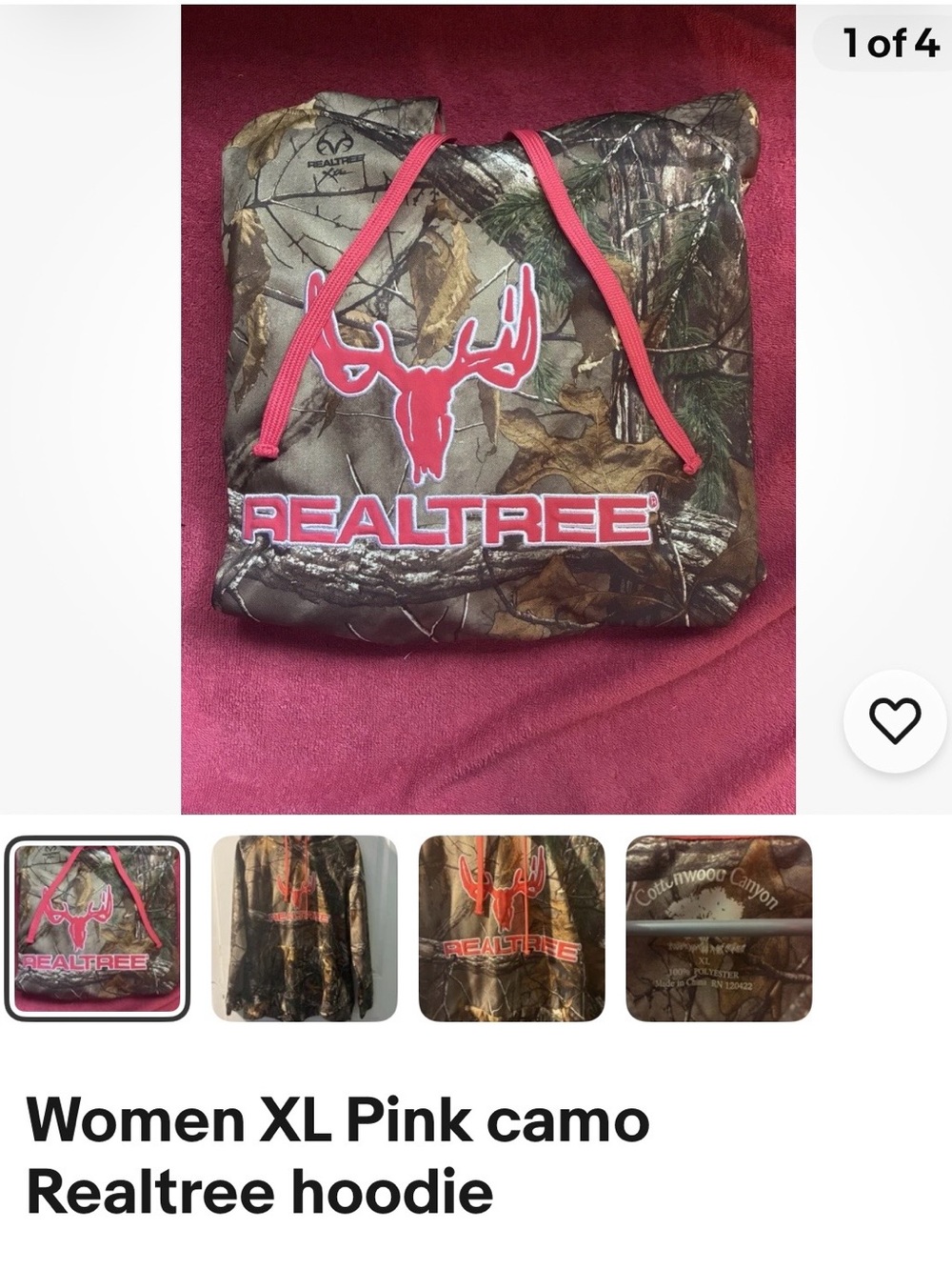 Realtree Women’s Camo Hoodie with Pink Logo & Drawstrings